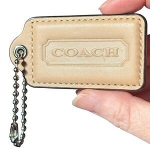 Coach Handbag Tan Leather Hang Tag Only Charm Tag Fob Silver Ball Chain Leather